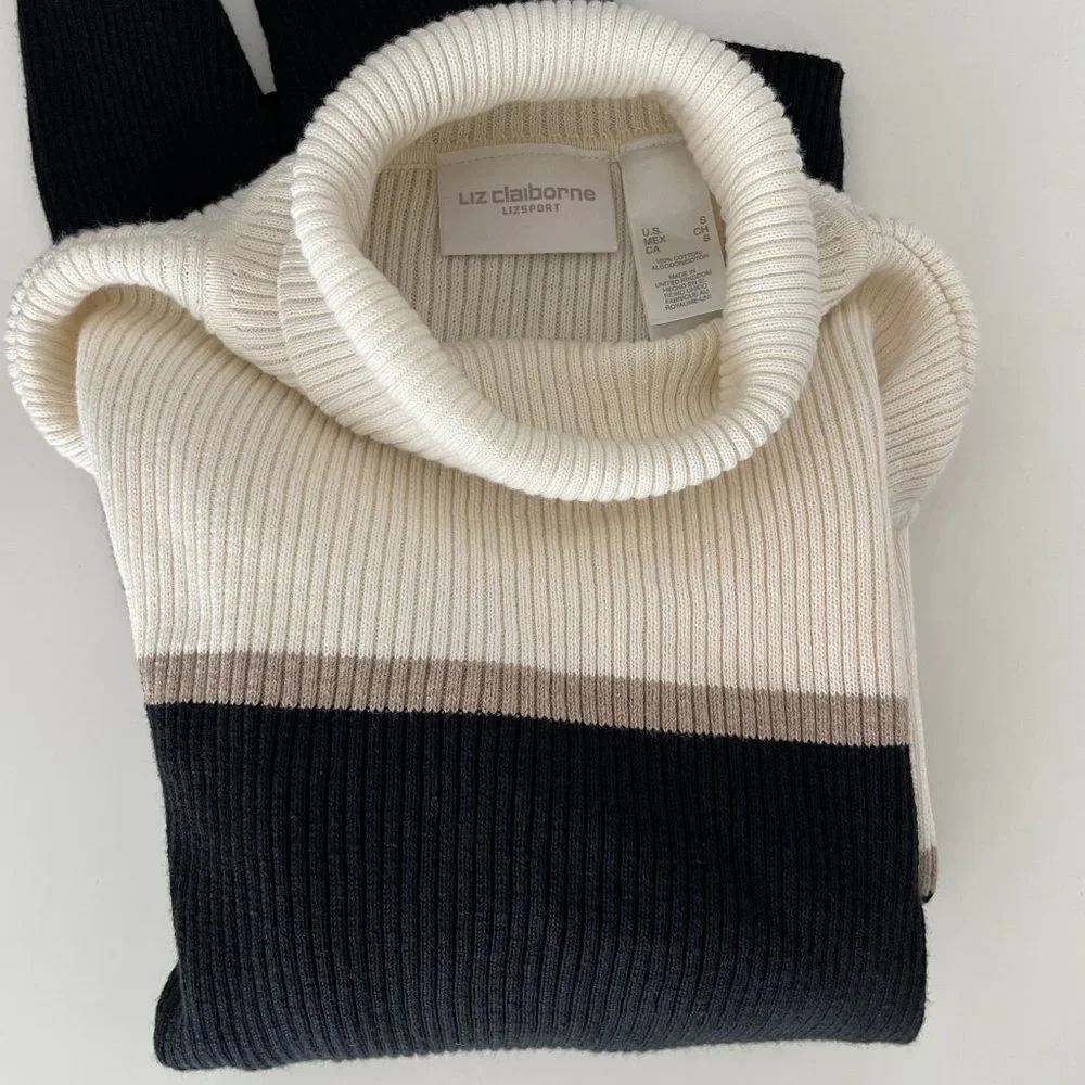 Liz Claiborne minimalist long sleeve cotton knit turtleneck sweater - Picture 5 of 8